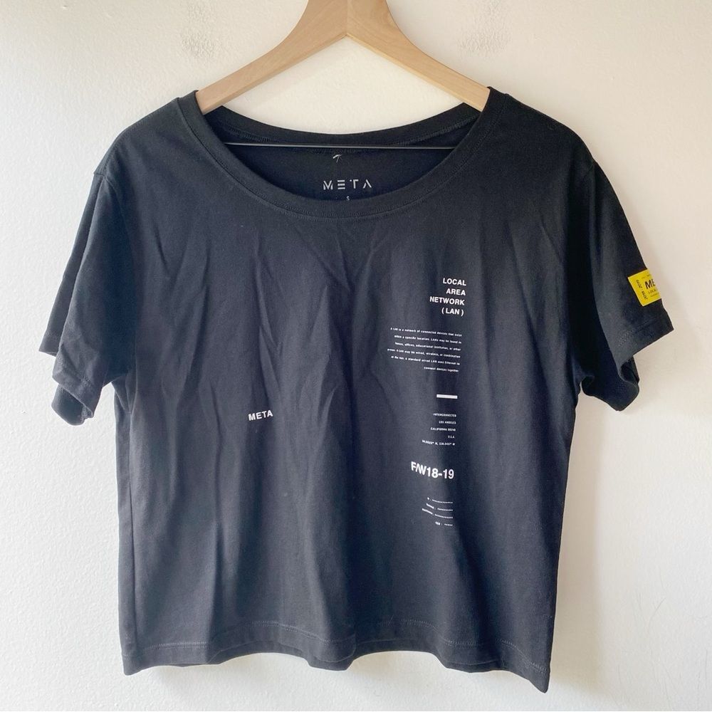meta los angeles local area network lan cropped black yellow t-shirt size s smal